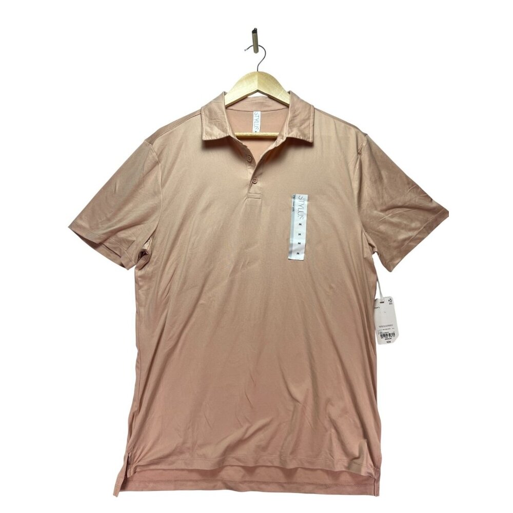 Stylus Men Peach Mocha Short Sleeve Stretch Casual Golf Polo Shirt Size Medium
